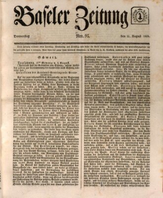 Basler Zeitung Donnerstag 11. August 1831