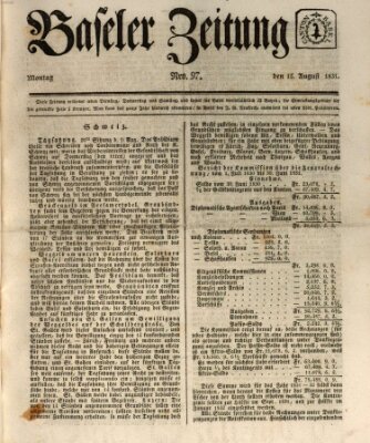 Basler Zeitung Montag 15. August 1831