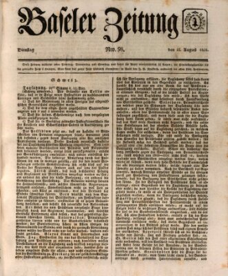 Basler Zeitung Dienstag 16. August 1831