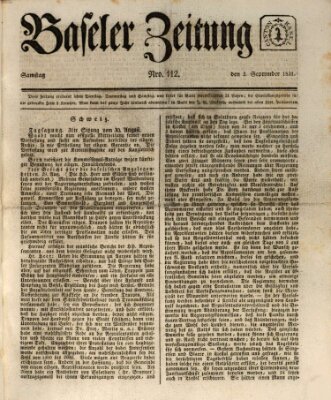 Basler Zeitung Samstag 3. September 1831