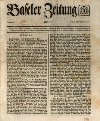 Basler Zeitung Samstag 10. September 1831