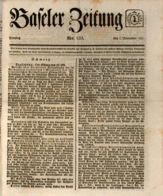 Basler Zeitung Dienstag 1. November 1831