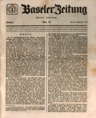Basler Zeitung Samstag 25. Februar 1832