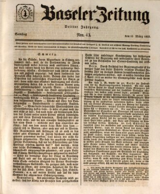 Basler Zeitung Samstag 16. März 1833