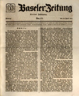 Basler Zeitung Montag 29. April 1833