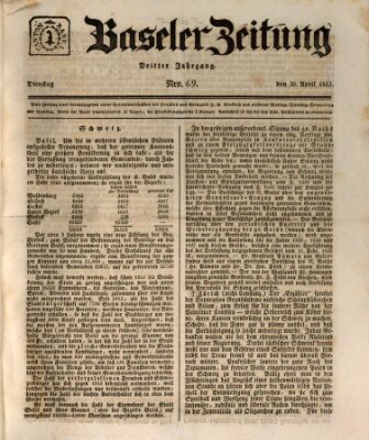 Basler Zeitung Dienstag 30. April 1833