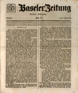 Basler Zeitung Samstag 1. Juni 1833