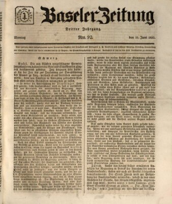 Basler Zeitung Montag 10. Juni 1833