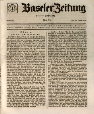 Basler Zeitung Samstag 22. Juni 1833