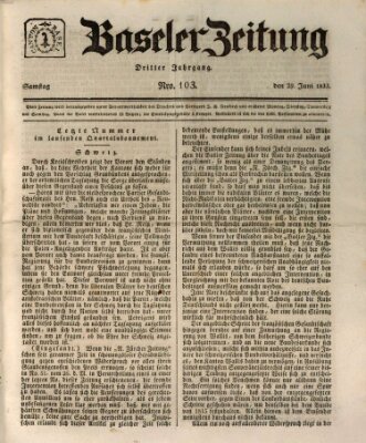 Basler Zeitung Samstag 29. Juni 1833