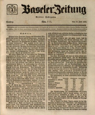 Basler Zeitung Samstag 13. Juli 1833