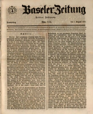 Basler Zeitung Donnerstag 1. August 1833