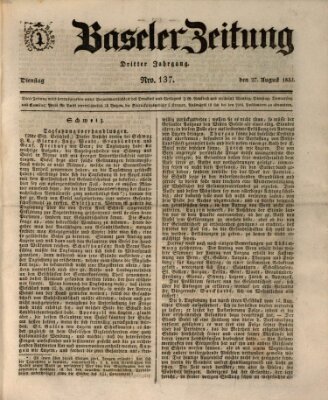 Basler Zeitung Dienstag 27. August 1833