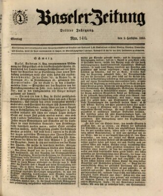 Basler Zeitung Montag 2. September 1833