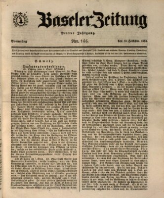 Basler Zeitung Donnerstag 12. September 1833