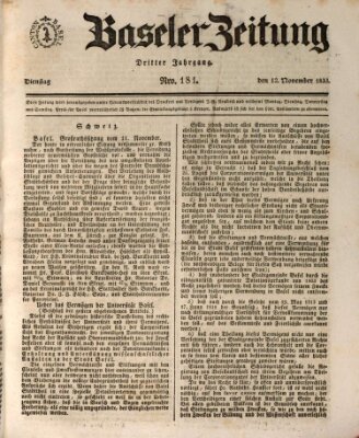 Basler Zeitung Dienstag 12. November 1833