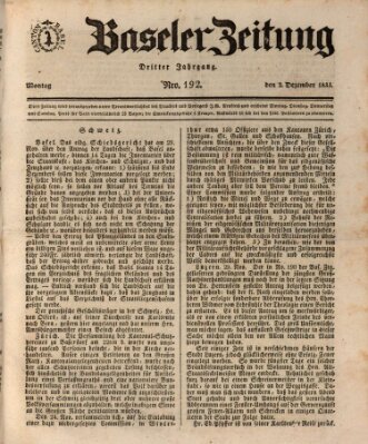 Basler Zeitung Montag 2. Dezember 1833