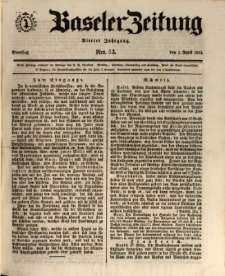 Basler Zeitung Dienstag 1. April 1834