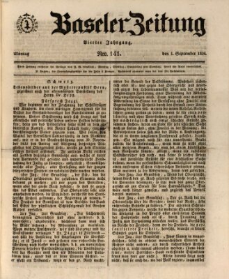 Basler Zeitung Montag 1. September 1834