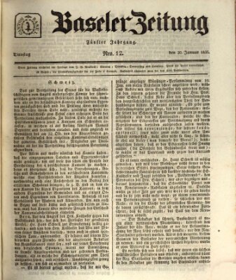 Basler Zeitung Dienstag 20. Januar 1835