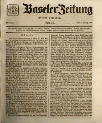 Basler Zeitung Montag 2. März 1835