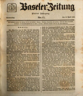 Basler Zeitung Donnerstag 16. April 1835