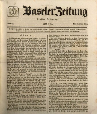 Basler Zeitung Montag 29. Juni 1835