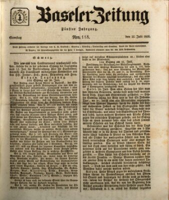 Basler Zeitung Samstag 25. Juli 1835