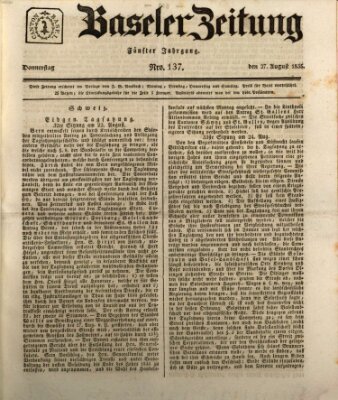 Basler Zeitung Donnerstag 27. August 1835