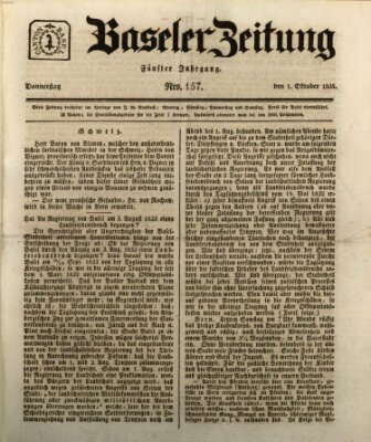 Basler Zeitung Donnerstag 1. Oktober 1835