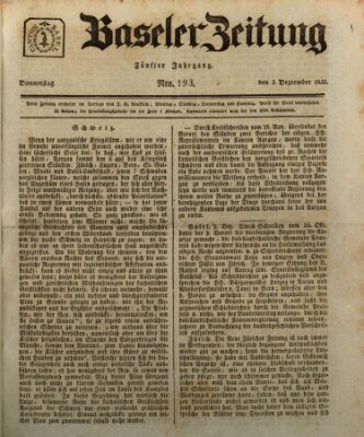 Basler Zeitung Donnerstag 3. Dezember 1835