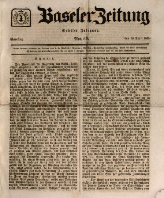 Basler Zeitung Samstag 30. April 1836