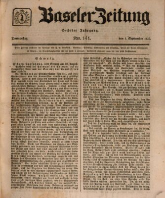 Basler Zeitung Donnerstag 1. September 1836