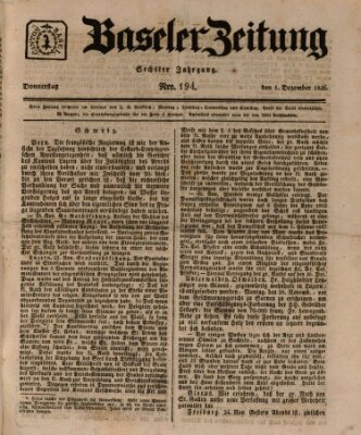 Basler Zeitung Donnerstag 1. Dezember 1836