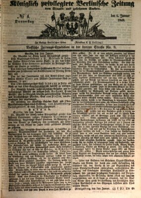 Königlich privilegirte Berlinische Zeitung von Staats- und gelehrten Sachen (Berlinische privilegirte Zeitung) Donnerstag 6. Januar 1848