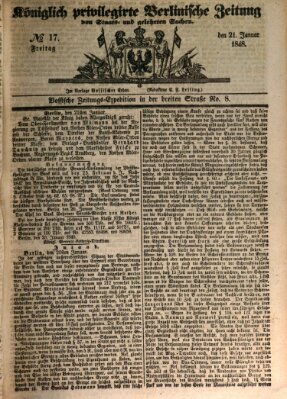 Königlich privilegirte Berlinische Zeitung von Staats- und gelehrten Sachen (Berlinische privilegirte Zeitung) Freitag 21. Januar 1848