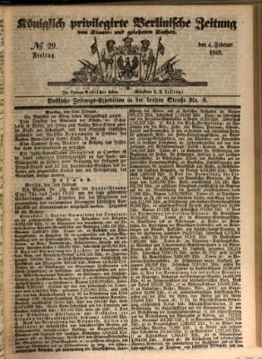 Königlich privilegirte Berlinische Zeitung von Staats- und gelehrten Sachen (Berlinische privilegirte Zeitung) Freitag 4. Februar 1848