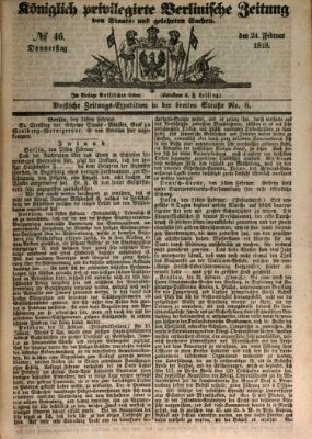 Königlich privilegirte Berlinische Zeitung von Staats- und gelehrten Sachen (Berlinische privilegirte Zeitung) Donnerstag 24. Februar 1848