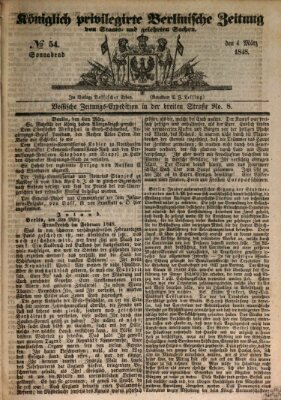 Königlich privilegirte Berlinische Zeitung von Staats- und gelehrten Sachen (Berlinische privilegirte Zeitung) Samstag 4. März 1848