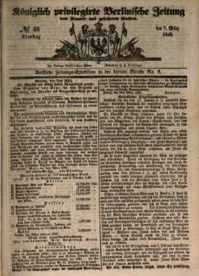 Königlich privilegirte Berlinische Zeitung von Staats- und gelehrten Sachen (Berlinische privilegirte Zeitung) Dienstag 7. März 1848