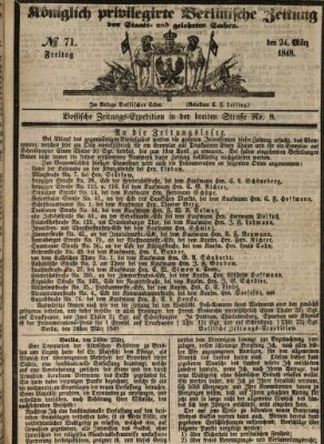 Königlich privilegirte Berlinische Zeitung von Staats- und gelehrten Sachen (Berlinische privilegirte Zeitung) Freitag 24. März 1848