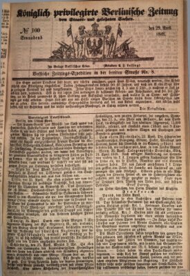 Königlich privilegirte Berlinische Zeitung von Staats- und gelehrten Sachen (Berlinische privilegirte Zeitung) Samstag 29. April 1848