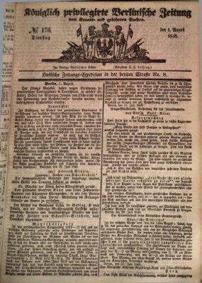 Königlich privilegirte Berlinische Zeitung von Staats- und gelehrten Sachen (Berlinische privilegirte Zeitung) Dienstag 1. August 1848