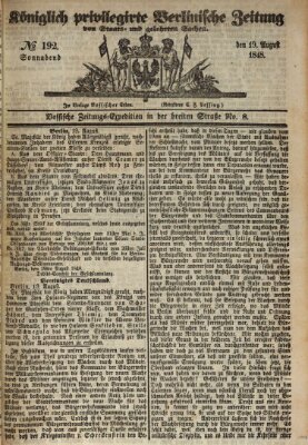 Königlich privilegirte Berlinische Zeitung von Staats- und gelehrten Sachen (Berlinische privilegirte Zeitung) Samstag 19. August 1848