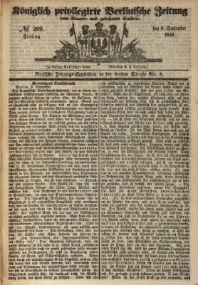 Königlich privilegirte Berlinische Zeitung von Staats- und gelehrten Sachen (Berlinische privilegirte Zeitung) Freitag 8. September 1848