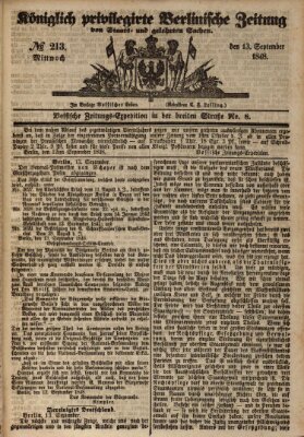 Königlich privilegirte Berlinische Zeitung von Staats- und gelehrten Sachen (Berlinische privilegirte Zeitung) Mittwoch 13. September 1848