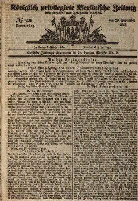 Königlich privilegirte Berlinische Zeitung von Staats- und gelehrten Sachen (Berlinische privilegirte Zeitung) Donnerstag 28. September 1848