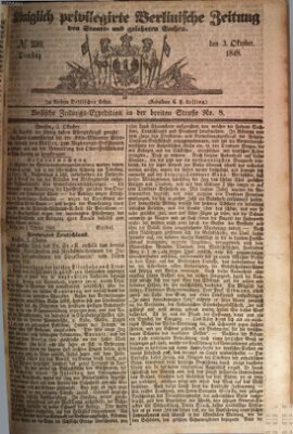 Königlich privilegirte Berlinische Zeitung von Staats- und gelehrten Sachen (Berlinische privilegirte Zeitung) Dienstag 3. Oktober 1848