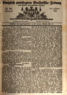 Königlich privilegirte Berlinische Zeitung von Staats- und gelehrten Sachen (Berlinische privilegirte Zeitung) Mittwoch 4. Oktober 1848