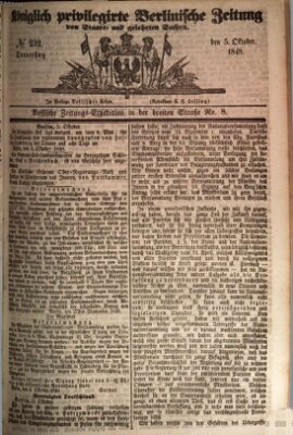 Königlich privilegirte Berlinische Zeitung von Staats- und gelehrten Sachen (Berlinische privilegirte Zeitung) Donnerstag 5. Oktober 1848